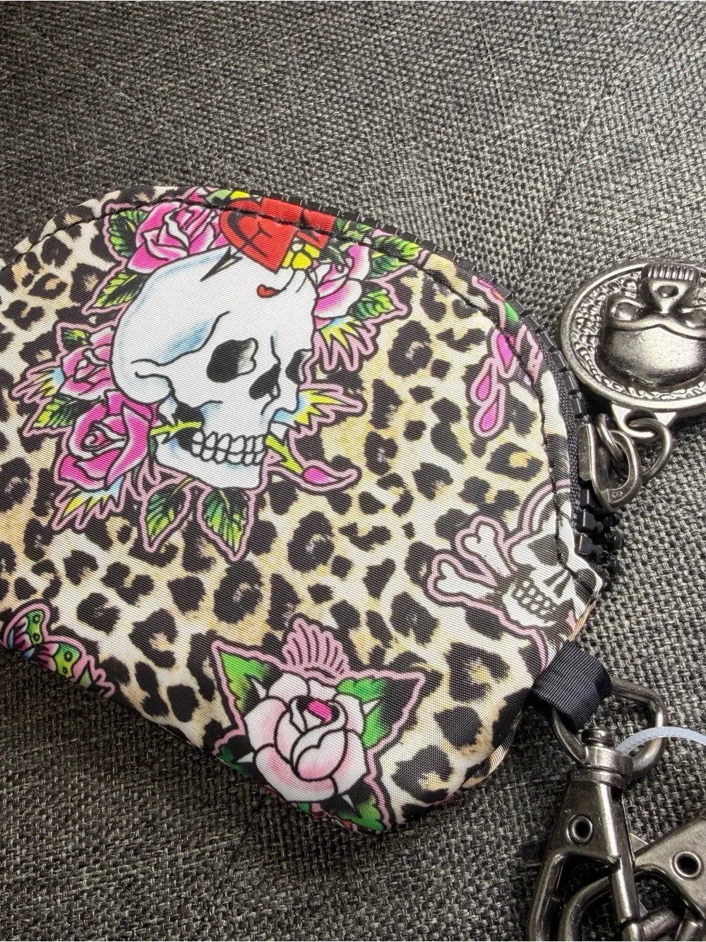 Ed Hardy Black and Pink Leopard Skull Wristlet Key & Card Holder